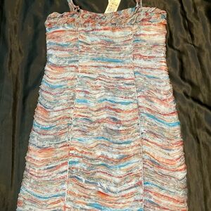NWT $425 Bloomingdale’s Catherine Malandrino Blue Multicolor Silk Dress